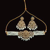 Antique Gold-Plated Pearl Necklace with Mehndi Plating