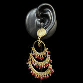 Redefine sophistication with the Golden Cascade Hoop Earrings, featuring an intricate layered hoop design adorned with fine gold detailing and tiny bead embellishments. These earrings exude timeless charm, making them an ideal choice for traditional and fusion wear.