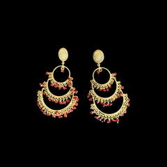 Redefine sophistication with the Golden Cascade Hoop Earrings, featuring an intricate layered hoop design adorned with fine gold detailing and tiny bead embellishments. These earrings exude timeless charm, making them an ideal choice for traditional and fusion wear.