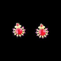 Gold Red & Pink Stone Radial Stud Earrings