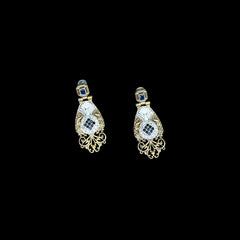 Gold & Silver Filigree Dangle Earrings with Sapphire & Diamonds
