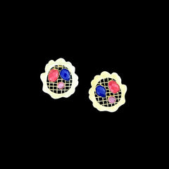 Gold Floral Stud Earrings with Multicolored Stones