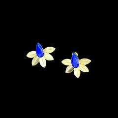 Gold-Plated Blue Stone Floral Stud Earrings