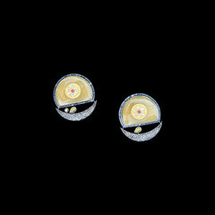 Gold & Silver Half-Moon Stud Earrings