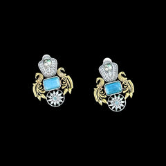 Silver & Gold Dangle Earrings with Turquoise & Pearl Accents