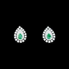 White Gold Emerald & Diamond Stud Earrings