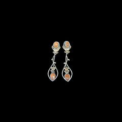 Silver Dangle Earrings with Orange & White Stones