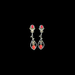 Antique Silver & Red Coral Dangler Earrings