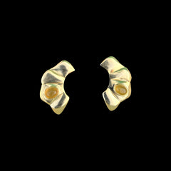 Gold Abstract Stud Earrings with Yellow Stone