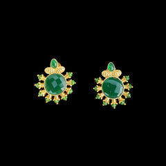 Green Kundan Gold-Plated Stud Earrings