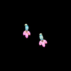 Modern Floral Stud Earrings with Blue & Pink Accents