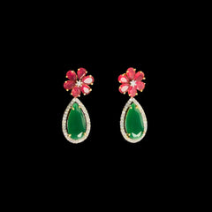 Floral Elegance Green & Red Drop Earrings