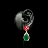 Floral Elegance Green & Red Drop Earrings