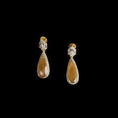 Gold Dangle Earrings with Amber & Diamond Halo