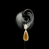 Gold Dangle Earrings with Amber & Diamond Halo