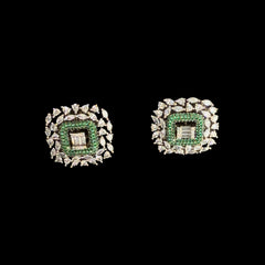 White Gold Emerald & Diamond Square Stud Earrings