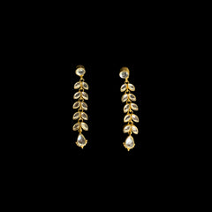 Gold-Plated Clear Stone Leaf Dangler Earrings