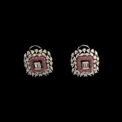 White Gold Pink & Diamond Square Stud Earrings