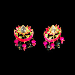 Gold Enamel Chandbali Earrings with Colored Stones