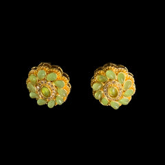 Gold-Plated Light Green Stone Stud Earrings