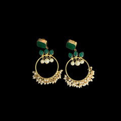 Gold Hoop Earrings with Emeralds & Pearls