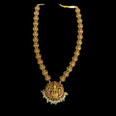 Antique Temple Necklace With RubyGreen Pearls & Matte Gold Plating