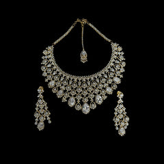 American Diamond Gold-Plated Bridal Necklace Set with Maang Tikka