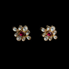 Kundan & Ruby Floral Stud Earrings – Royal Ethnic Charm