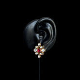 Kundan & Ruby Floral Stud Earrings – Royal Ethnic Charm