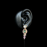 Kundan Pastel Drop Earrings with Green, Rose & Crystal Accents
