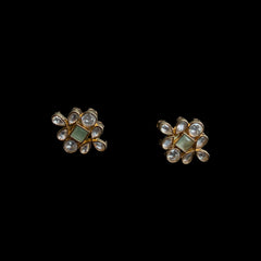 Kundan & Mint Floral Stud Earrings – Timeless Royalty