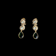 Emerald Green Gold-Plated Kundan Drop Earrings