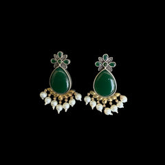 Oxidised Emerald Green & Pearl Drop Earrings – Timeless Royalty
