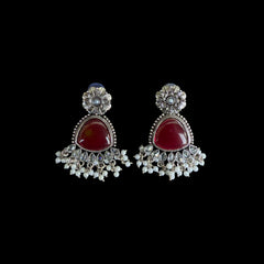 Oxidized Silver & Ruby Chandbali Earrings – Vintage Royalty