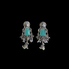Turquoise Oxidised Jhumki Earrings