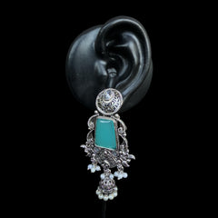 Turquoise Oxidised Jhumki Earrings
