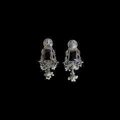 Black Heritage Temple Earrings with Jhumka & Pearl Detailing