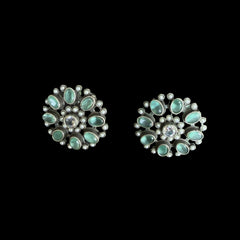 Mint Green Floral Oxidised Stud Earrings