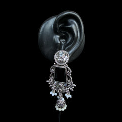 Black Heritage Temple Earrings with Jhumka & Pearl Detailing