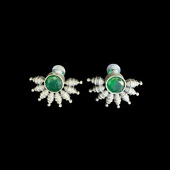 Antique Silver Stud Earrings with Green Stone