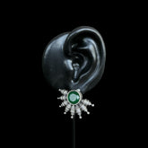Antique Silver Stud Earrings with Green Stone