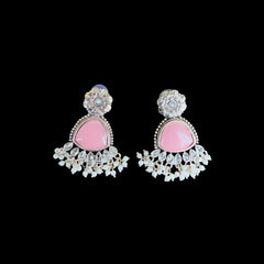 Pink Meenakari Kundan Drop Earrings
