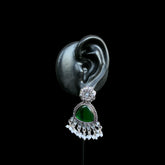 Oxidized Silver & Green Stone Chandbali Earrings