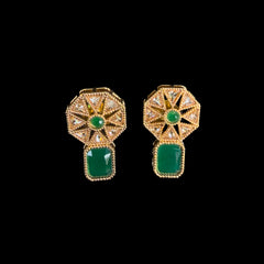 Antique Emerald Green & Gold Geometric Stud Earrings – Regal & Radiant