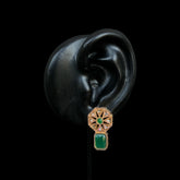 Antique Emerald Green & Gold Geometric Stud Earrings – Regal & Radiant