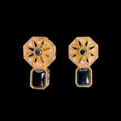 Black & Gold Geometric Statement Earrings – Bold & Elegant