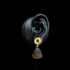 Dual-Tone Floral Stud Jhumka Earrings