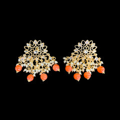 Gold Kundan Chandbali Earrings with Coral Beads โ Regal & Traditional