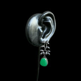 Green Stone Leafy Branch Oxidised Earrings