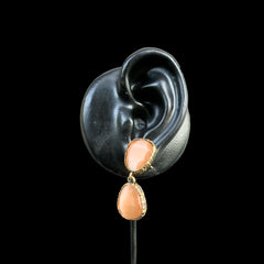 Peach & Gold Dual Drop Earrings – Subtle Elegance